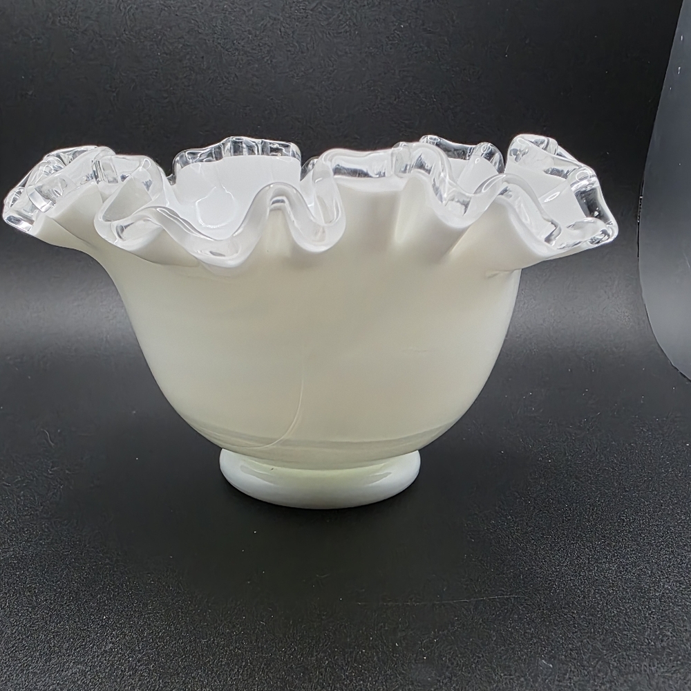 Fenton White Ruffled Glass Bowl - Picture 4 of 6